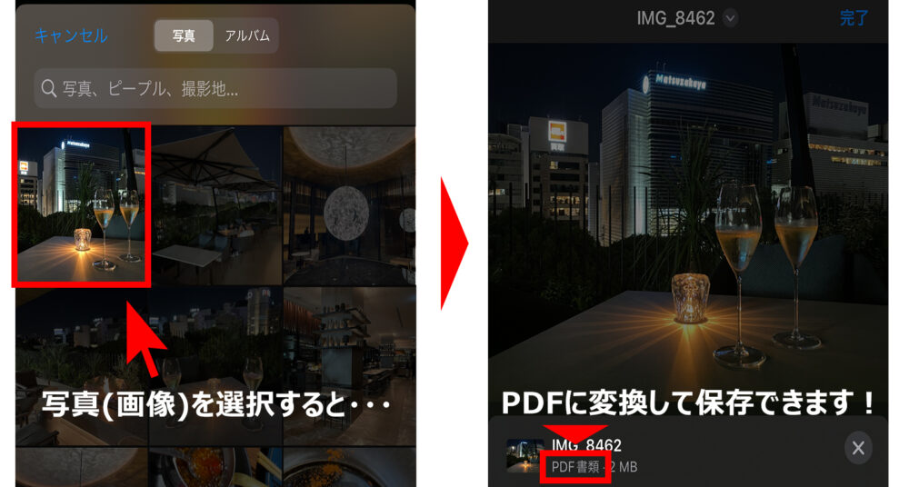 ショートカットアプリでiPhoneの写真をPDFに変換するイメージ画像